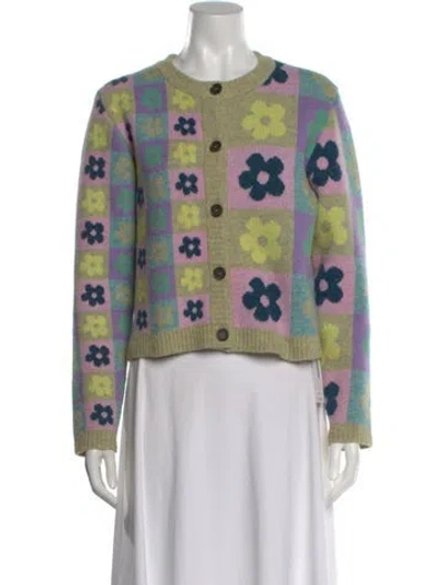 Pre-owned Sandy Liang Floral Print Crew Neck Sweater In Purple