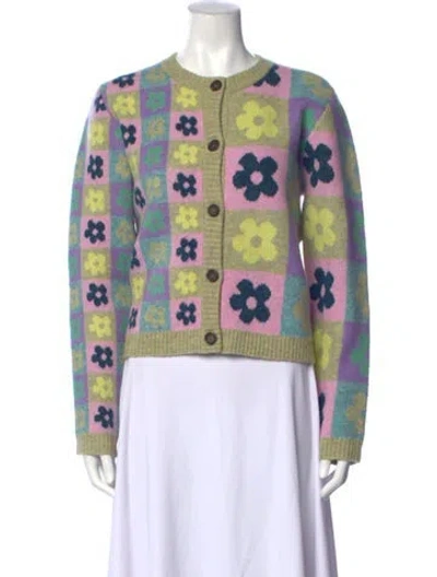 Pre-owned Sandy Liang Floral Print Crew Neck Sweater W/ Tags In Green