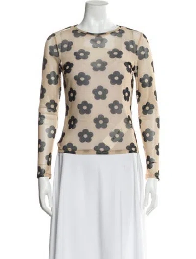 Pre-owned Sandy Liang Floral Print Crew Neck Top In Neutral