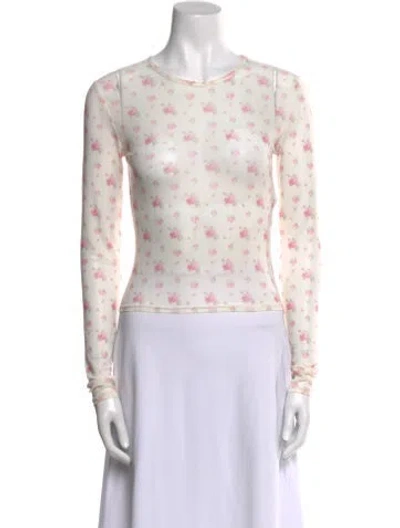 Pre-owned Sandy Liang Floral Print Crew Neck Top In Neutral