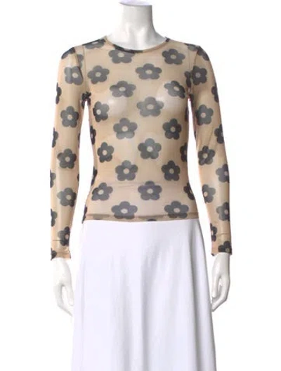 Pre-owned Sandy Liang Floral Print Crew Neck Top In Neutrals
