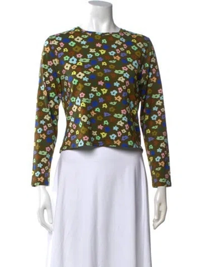 Pre-owned Sandy Liang Floral Print Crew Neck Top W/ Tags In Green