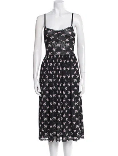 Pre-owned Sandy Liang Floral Print Knee-length Dress In Black