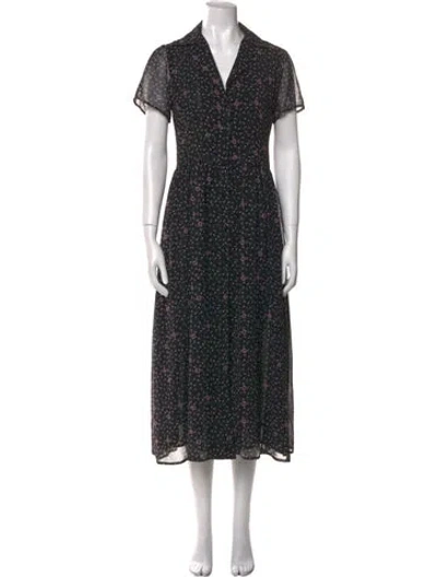 Pre-owned Sandy Liang Floral Print Long Dress In Black