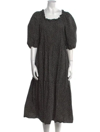 Pre-owned Sandy Liang Floral Print Midi Length Dress In Black