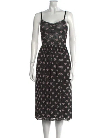 Pre-owned Sandy Liang Floral Print Midi Length Dress In Black