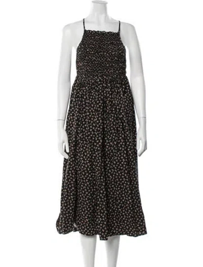 Pre-owned Sandy Liang Floral Print Midi Length Dress In Black