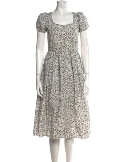 Pre-owned Sandy Liang Floral Print Midi Length Dress In White