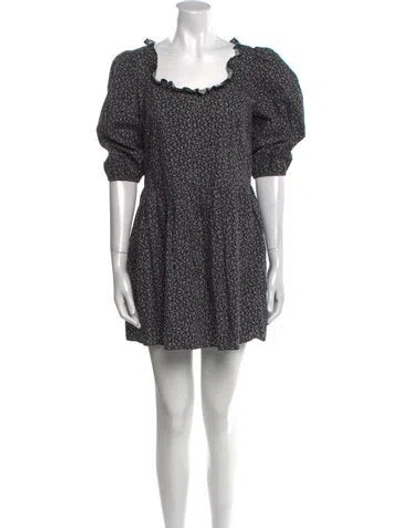 Pre-owned Sandy Liang Floral Print Mini Dress In Black