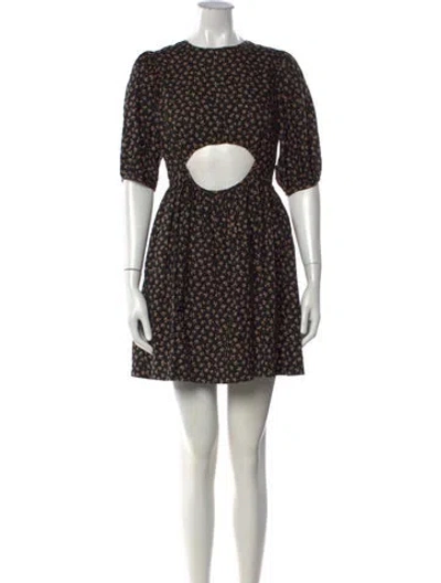 Pre-owned Sandy Liang Floral Print Mini Dress In Black