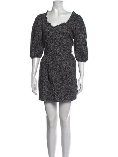 Pre-owned Sandy Liang Floral Print Mini Dress In Black