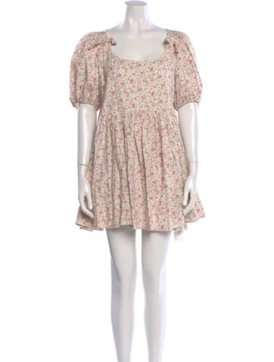 Pre-owned Sandy Liang Floral Print Mini Dress In Neutral