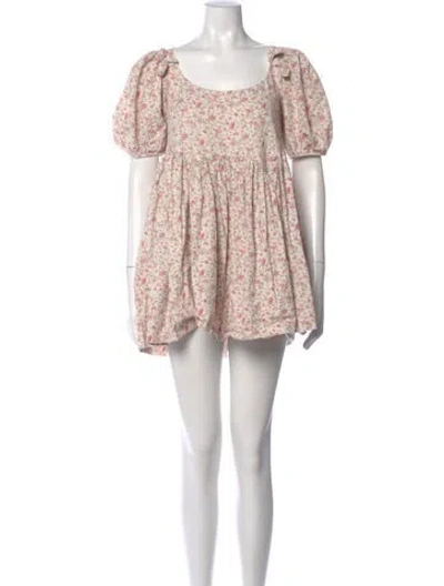 Pre-owned Sandy Liang Floral Print Mini Dress In Neutral