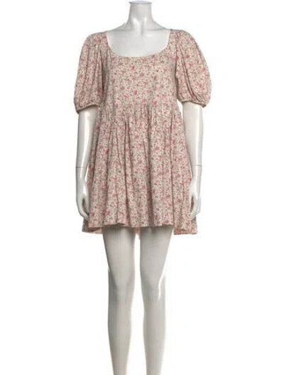 Pre-owned Sandy Liang Floral Print Mini Dress In Neutrals