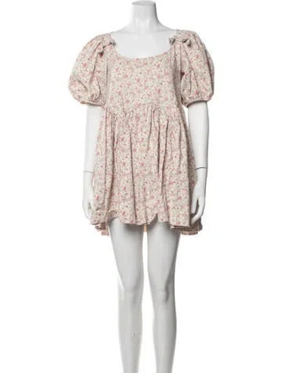 Pre-owned Sandy Liang Floral Print Mini Dress In Neutrals