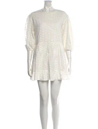 Pre-owned Sandy Liang Floral Print Mini Dress In White