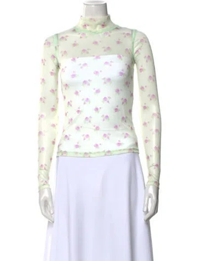 Pre-owned Sandy Liang Floral Print Mock Neck Top In Green