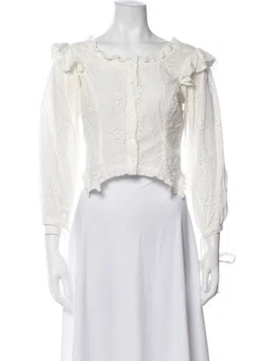 Pre-owned Sandy Liang Floral Print Scoop Neck Blouse In Neutrals