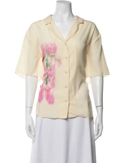 Pre-owned Sandy Liang Floral Print Short Sleeve Blouse In Neutrals