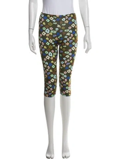 Pre-owned Sandy Liang Floral Print Skinny Leg Pants In Green
