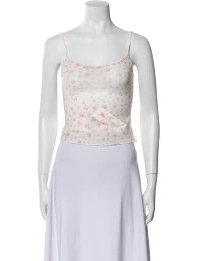 Pre-owned Sandy Liang Floral Print Square Neckline Crop Top In Brown