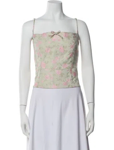 Pre-owned Sandy Liang Floral Print Square Neckline Top W/ Tags In Brown