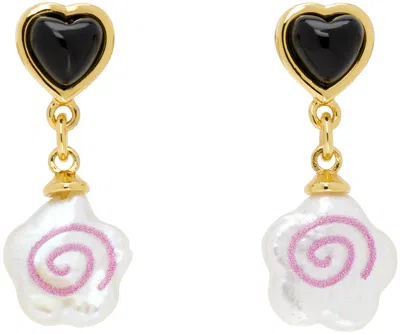 Sandy Liang Gold Narutomaki Earrings In Black/pearl/pink
