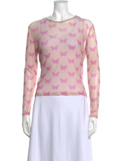 Pre-owned Sandy Liang Graphic Print Crew Neck Top In Purple