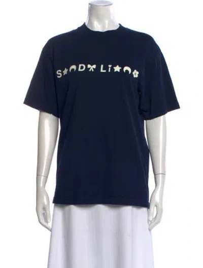 Pre-owned Sandy Liang Graphic Print Crew Neck T-shirt In Blue