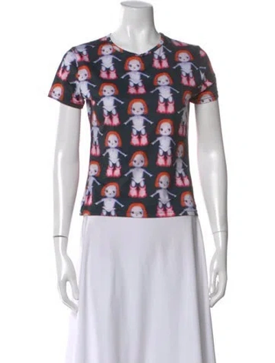 Pre-owned Sandy Liang Graphic Print Crew Neck T-shirt In White
