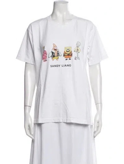 Pre-owned Sandy Liang Graphic Print Crew Neck T-shirt In White