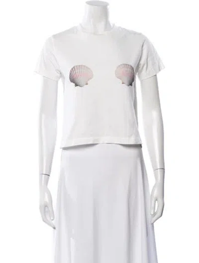 Pre-owned Sandy Liang Graphic Print Crew Neck T-shirt In White