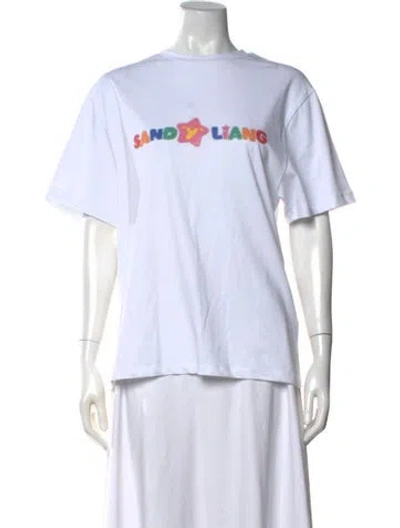 Pre-owned Sandy Liang Graphic Print Crew Neck T-shirt In White