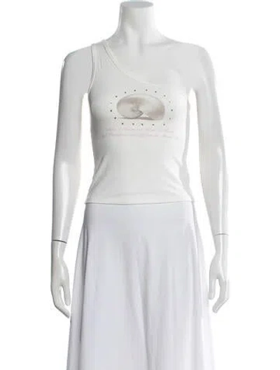 Pre-owned Sandy Liang Graphic Print One-shoulder Top In Neutral