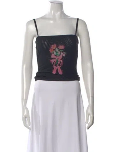 Pre-owned Sandy Liang Graphic Print Square Neckline Crop Top In White