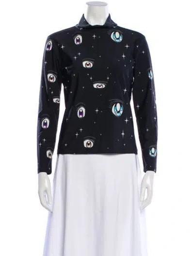 Pre-owned Sandy Liang Graphic Print Turtleneck Top In Blue