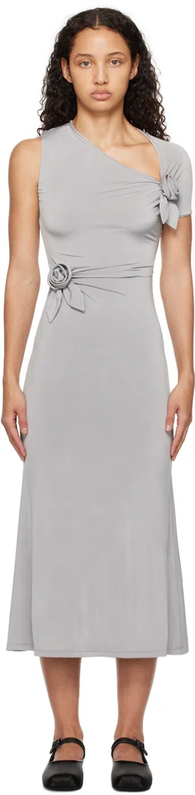 Sandy Liang Gray Fille Midi Dress In 030 Grey