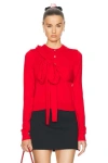 Sandy Liang Hermit Merino Wool Bow Cardigan In Red