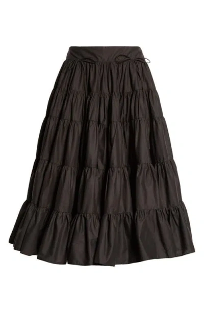 Sandy Liang Hetti Tiered Midi Skirt In 001 Black