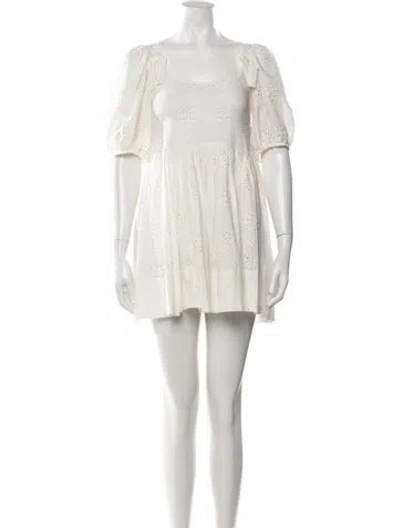 Pre-owned Sandy Liang Lace Pattern Mini Dress In White