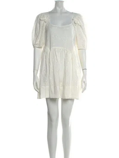 Pre-owned Sandy Liang Lace Pattern Mini Dress In White