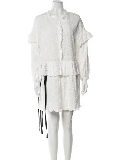 Pre-owned Sandy Liang Lace Pattern Mini Dress In White