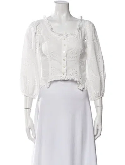 Pre-owned Sandy Liang Lace Pattern Square Neckline Blouse In White