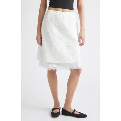 Sandy Liang Laffy Layered Cotton Eyelet Skirt In White
