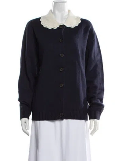Pre-owned Sandy Liang Lambswool Open Front Sweater In Blue