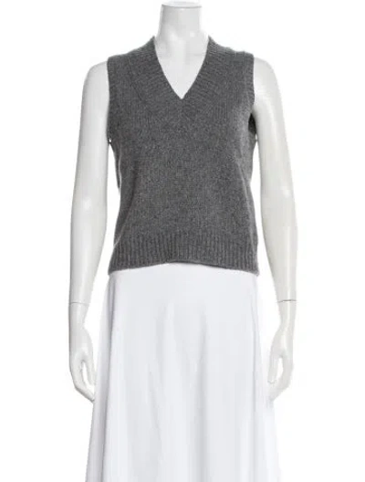 Pre-owned Sandy Liang Lambswool V-neck Sweater In Gray