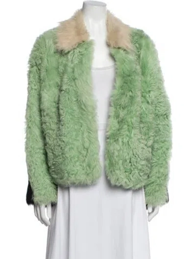 Pre-owned Sandy Liang Leather Faux Fur Jacket In Green