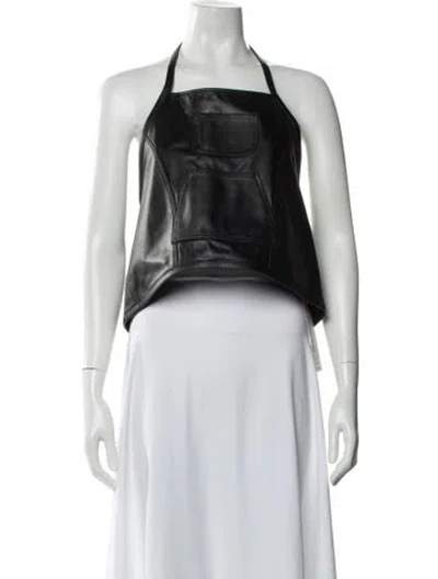 Pre-owned Sandy Liang Leather Halterneck Crop Top In Black