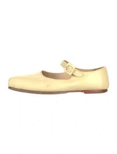 Pre-owned Sandy Liang Leather Mary Jane Flats In Yellow