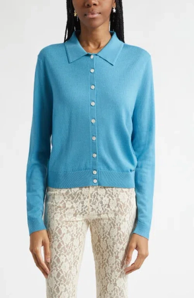 Sandy Liang Ley Merino Wool Cardigan In Blue